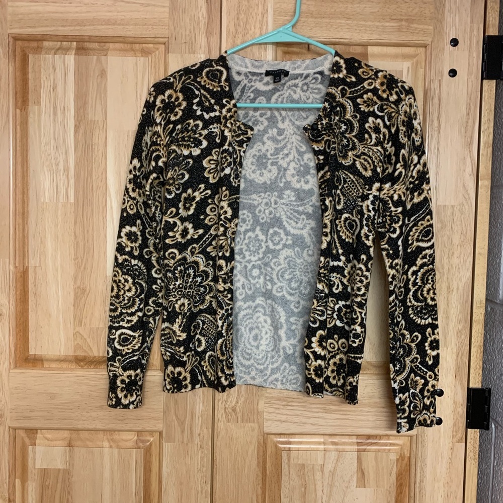 Talbots | Gold and Black Paisley Cardigan